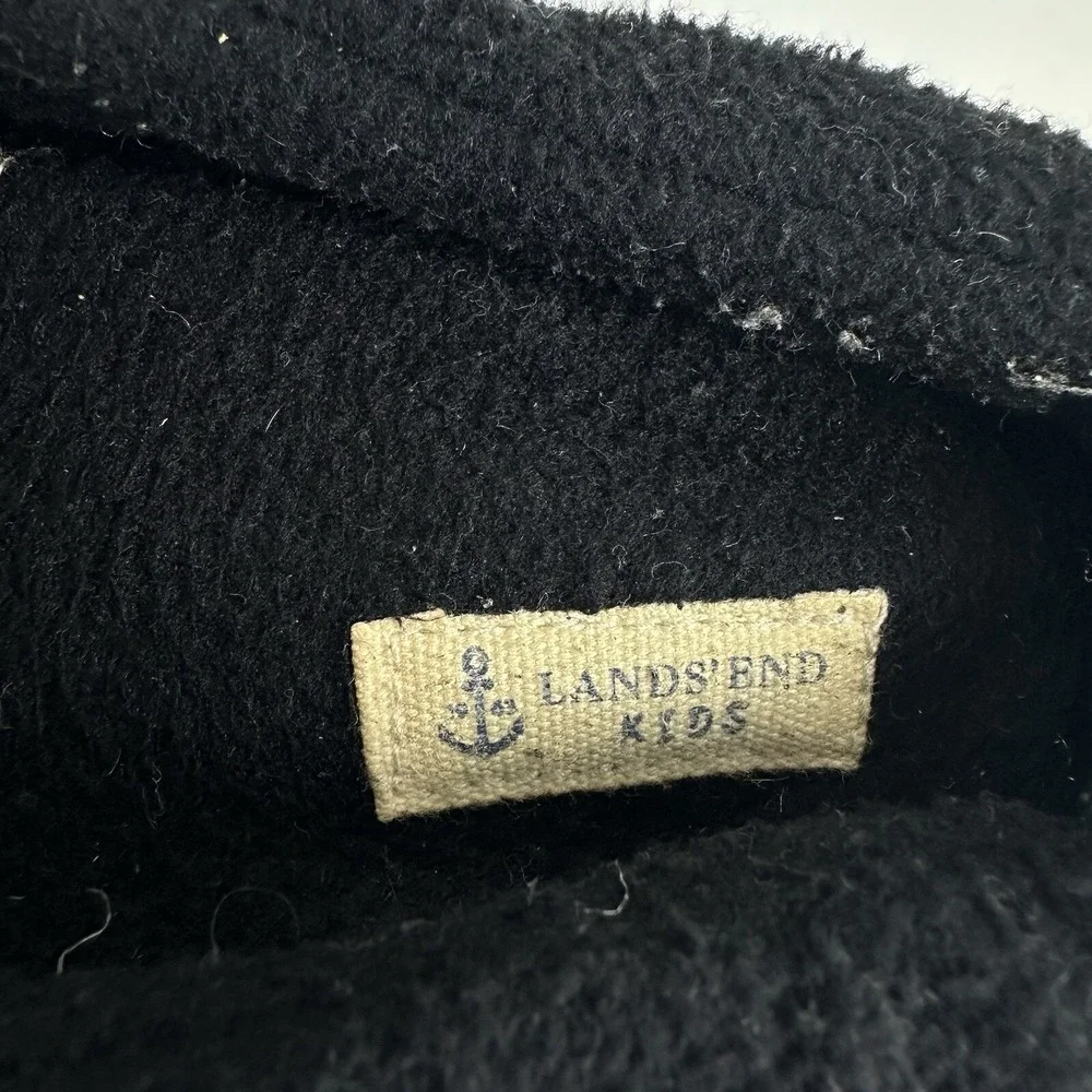 Lands End Fleece Leather Hard Bottom Slippers‎ Navy Blue Youth Adolescent Kids 6